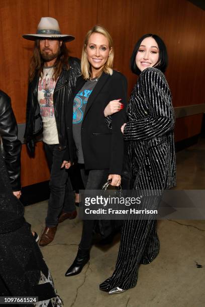 Billy Ray Cyrus, Tish Cyrus and Noah Cyrus backstage during the 61st Annual GRAMMY Awards at Staples Center on February 10, 2019 in Los Angeles,...