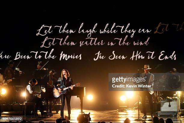 Brandi Carlile and Tim Hanseroth perform onstage during during the 61st Annual GRAMMY Awards at Staples Center on February 10, 2019 in Los Angeles,...