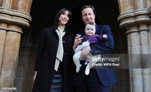 Prime Minister David Cameron and his wife Samantha Cameron after the christening of their daughter Florence Rose Endellion at St Mary Abbots Church...