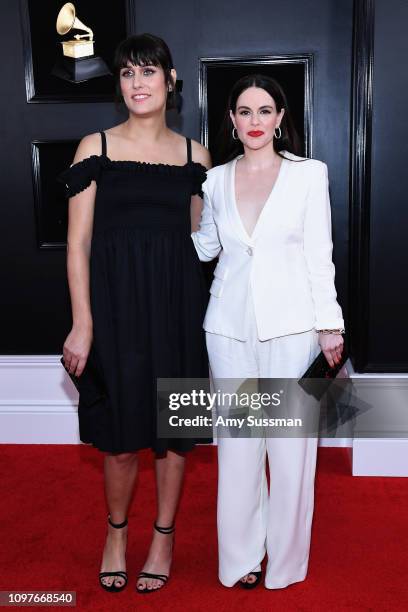 Teddy Geiger and Emily Hampshire attend the 61st Annual GRAMMY Awards at Staples Center on February 10, 2019 in Los Angeles, California.