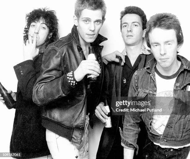 Guitarist Mick Jones, bassist Paul Simonon, singer Joe Strummer and drummer Nicky 'Topper' Headon of British punk group The Clash in New York in 1978.