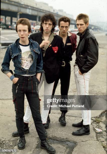 Drummer Nicky 'Topper' Headon, guitarist Mick Jones, singer Joe Strummer and bassist Paul Simonon of British punk group The Clash in New York in 1978.