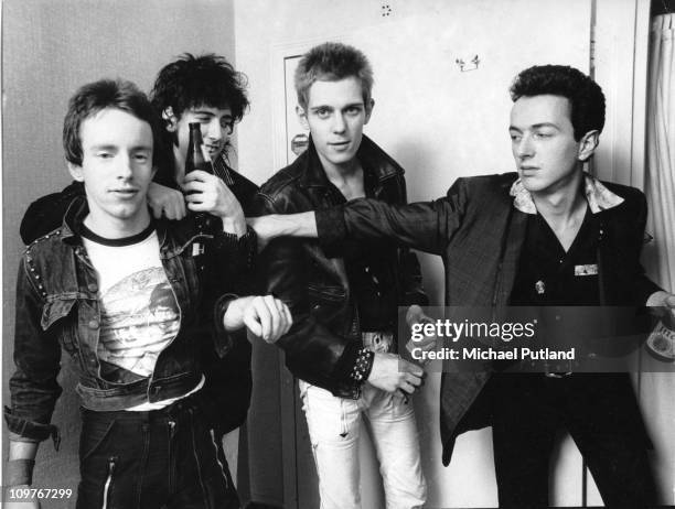 Drummer Nicky 'Topper' Headon, guitarist Mick Jones , bassist Paul Simonon and singer Joe Strummer of British punk group The Clash in New York in...