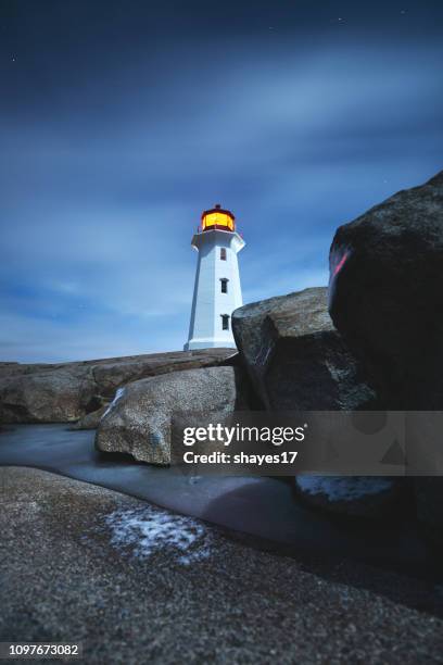 winter-nacht-leuchtturm - peggys cove stock-fotos und bilder