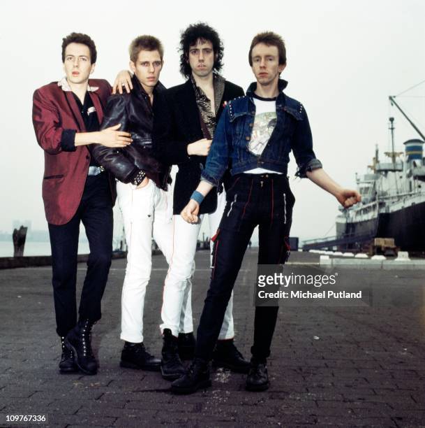 Singer Joe Strummer , bassist Paul Simonon, guitarist Mick Jones and drummer Nicky 'Topper' Headon of British punk group The Clash in New York in...