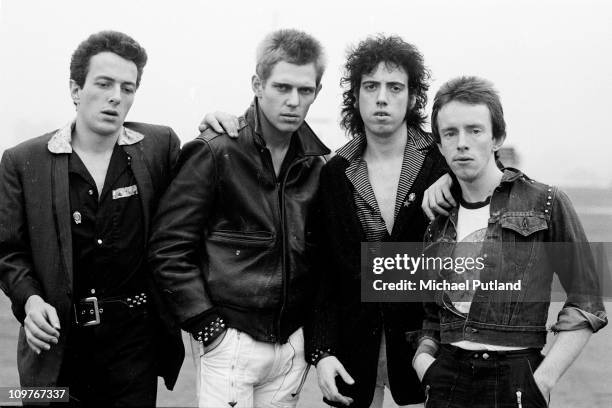 Singer Joe Strummer , bassist Paul Simonon, guitarist Mick Jones and drummer Nicky 'Topper' Headon of British punk group The Clash in New York in...