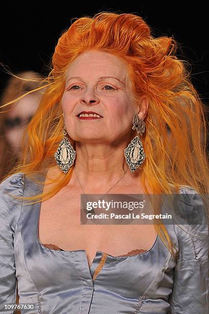 Vivienne Westwood walks the runway during the Vivienne Westwood Ready to Wear Autumn/Winter 2011/2012 show during Paris Fashion Week at Pavillon...