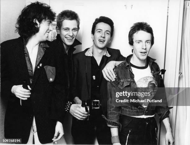 Guitarist Mick Jones, bassist Paul Simonon, singer Joe Strummer and drummer Nicky 'Topper' Headon of British punk group The Clash in New York in 1978.