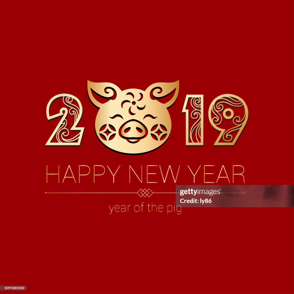 豚 papercut、ブタの 2019 年、中国の新年新年あけましておめでとうございます