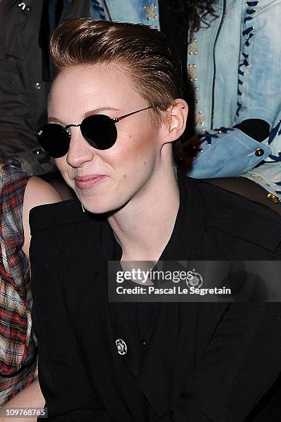 Elly Jackson of La Roux attends the Vivienne Westwood Ready to Wear Autumn/Winter 2011/2012 show during Paris Fashion Week at Pavillon Concorde on...