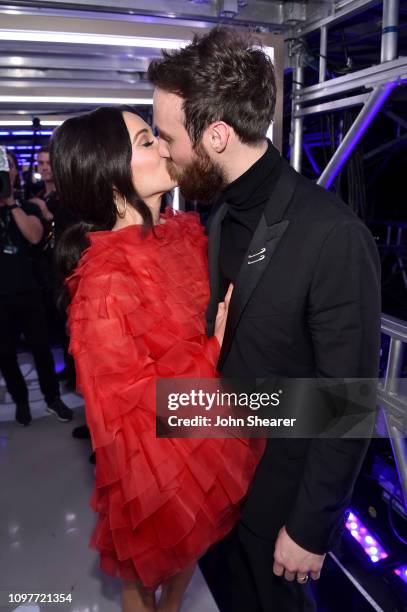 Kacey Musgraves and Ruston Kelly celebrate backstage during the 61st Annual GRAMMY Awards at Staples Center on February 10, 2019 in Los Angeles,...