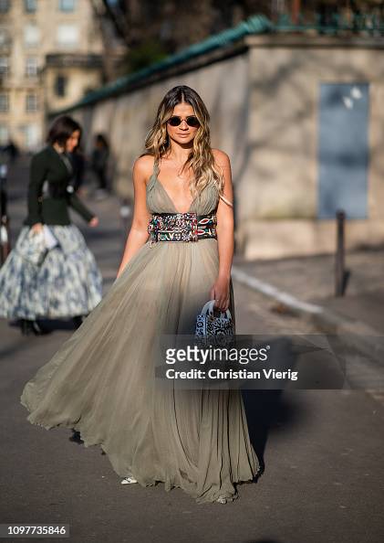 Thassia Naves is seen wearing dress, belt outside Dior during Paris ...