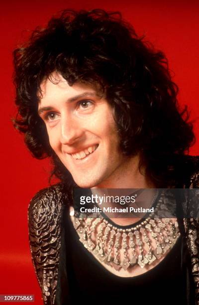 Guitarist Brian May of British rock band Queen poses in London, England in 1973.