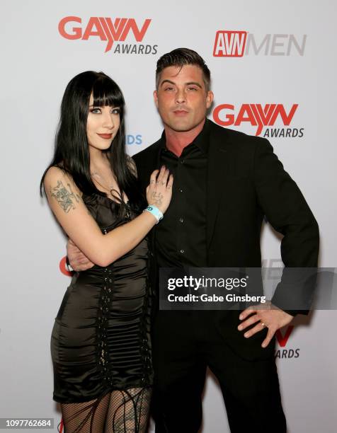 Adult film actors Charlotte Sartre and Lance Hart attend the 2019 GayVN Awards show at The Joint inside the Hard Rock Hotel & Casino on January 21,...