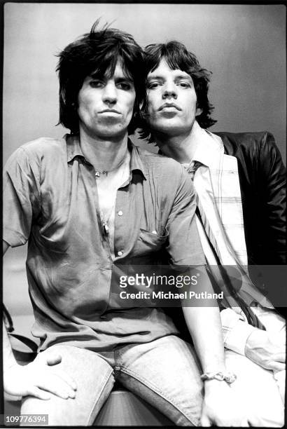 Guitarist Keith Richards and singer Mick Jagger of the Rolling Stones during rehearsals in May 1978.