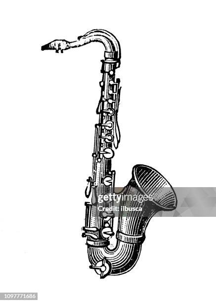 antique old french engraving illustration: saxophone - saxaphone stock illustrations