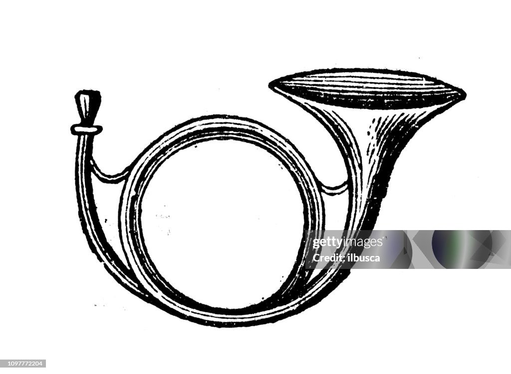 Antigua ilustración francesa grabado antiguo: cuerno
