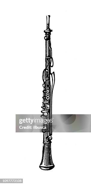 antike alte französische gravur abbildung: oboe - oboe stock-grafiken, -clipart, -cartoons und -symbole