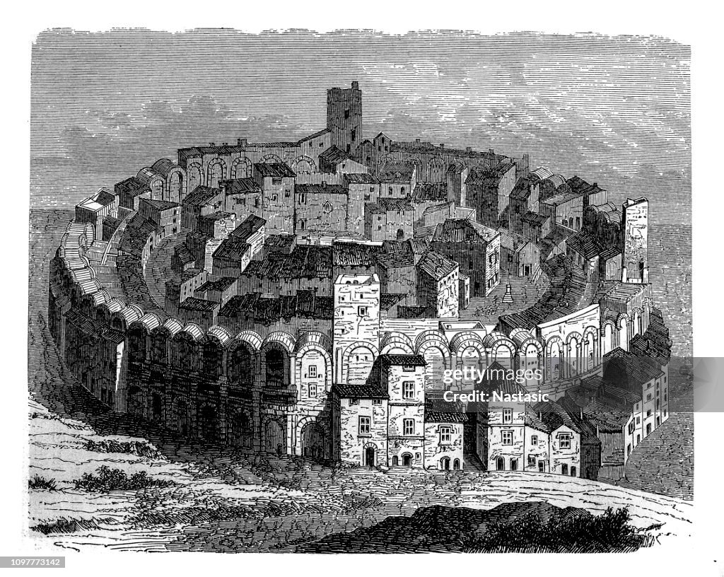 Roman Amphitheatre of Arles, 18th century, by Jean Baptiste Guibert