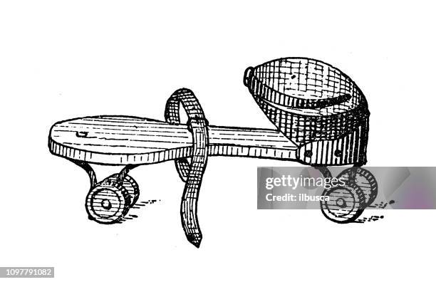 antique old french engraving illustration: rollerskate - rollerskates stock illustrations