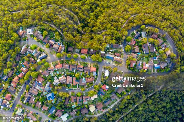 sydney suburb overhead perspective roof tops - sydney houses stock pictures, royalty-free photos & images