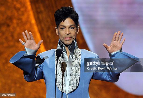 Prince speaks onstage at the 42nd NAACP Image Awards held at The Shrine Auditorium on March 4, 2011 in Los Angeles, California.