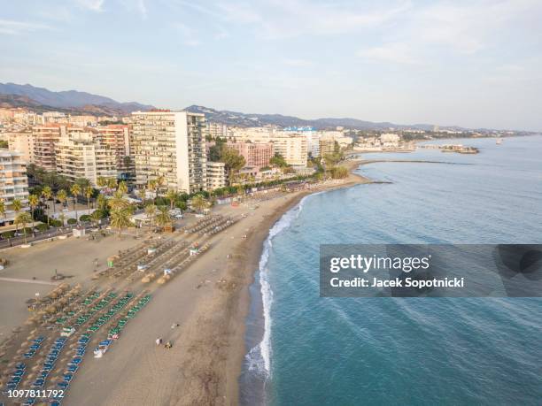 aerial view of costa del sol in marbella, andalusia, spain - urban beach stockfoto's en -beelden