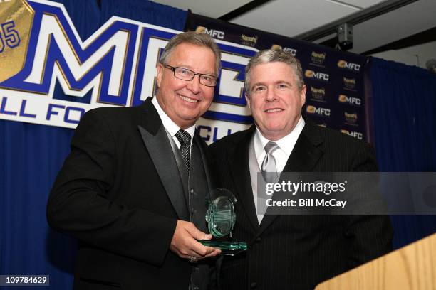 Ron Jaworski and Peter King, winner of the 8th Annual Harrah's Broadcast Award attend the 74th Annual Maxwell Football Club Awards Banquet at...