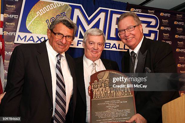 Joe Paterno, Head Football Coach for Penn State University presents the 1st Annual Joseph V. Paterno Award to Frank Beamer, Head Football Coach for...