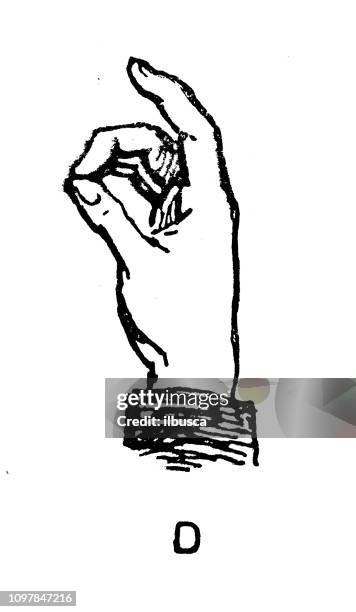 Antique Old French Engraving Illustration Sign Language Hand Alphabet ...