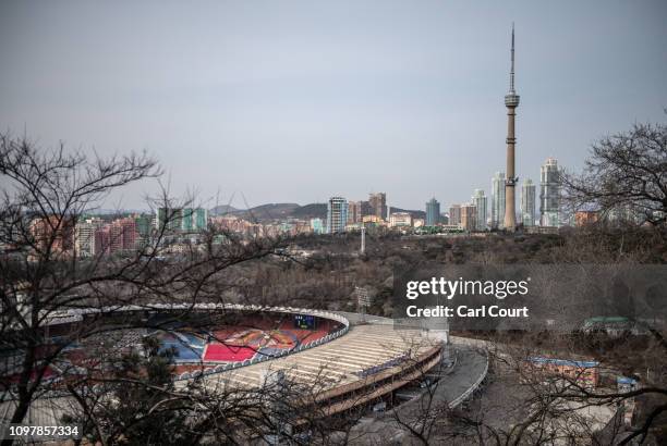 Part of Kim Il-sung Stadium and Pyongyang's skyline are seen from Moran Hill on February 08, 2019 in Pyongyang, North Korea. U.S President Donald...