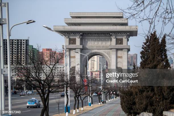 The 60 metre high Arch of Triumph is pictured on February 08, 2019 in Pyongyang, North Korea. U.S President Donald Trump and North Korean Supreme...