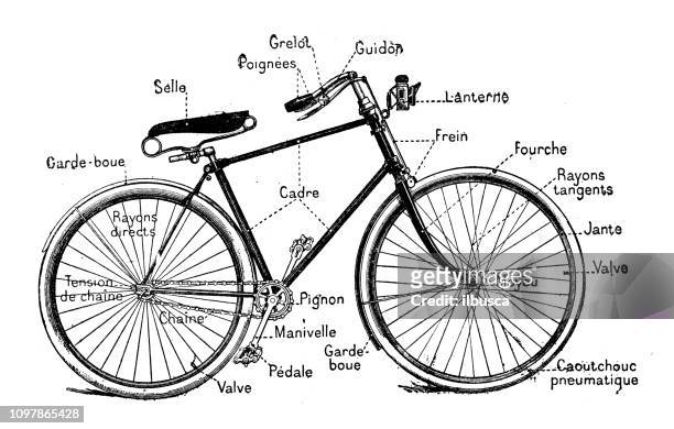 antique old french engraving illustration: bicycle - french language stock illustrations