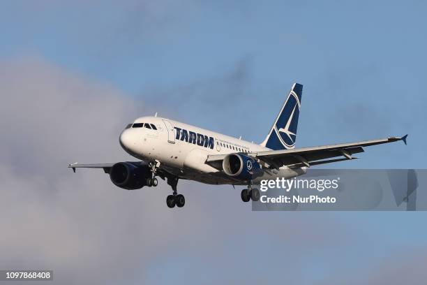 Airlines Airbus A318 with registration YR-ASC is landing at London Heathrow LHR / EGLL airport in the UK. TAROM is the Romanian flag carrier and a...