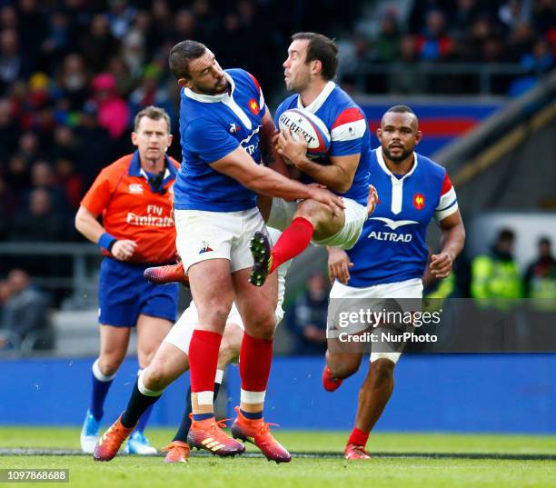 Louis Picamoles of France and Morgan Parra of France during the Guiness 6 Nations Rugby match between England and France at Twickenham Stadium on...