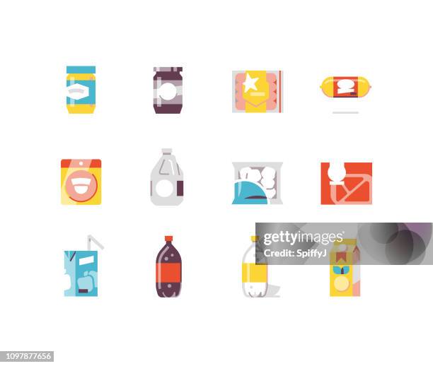 consumer goods 2 - food flat icons - fruit juice bottle stock illustrations
