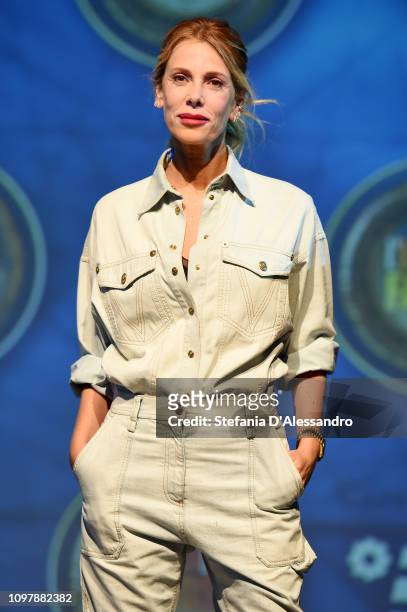Tv host Alessia Marcuzzi attends "L'Isola Dei Famosi 2019" photocall on January 22, 2019 in Milan, Italy.
