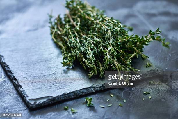 fresh thyme - thyme stock pictures, royalty-free photos & images