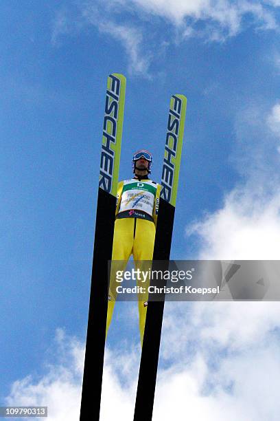 Andreas Kofler of Austria competes in the Men's Ski Jumping Team HS134 competition during the FIS Nordic World Ski Championships at Holmenkollen on...