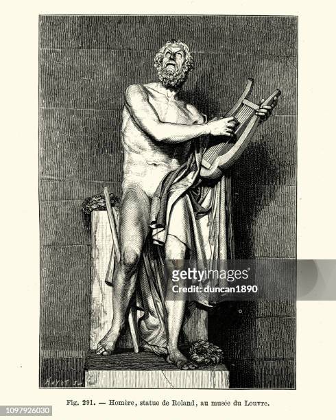 ilustrações de stock, clip art, desenhos animados e ícones de sculpture, statue of homer by philippe-laurent roland - grego clássico