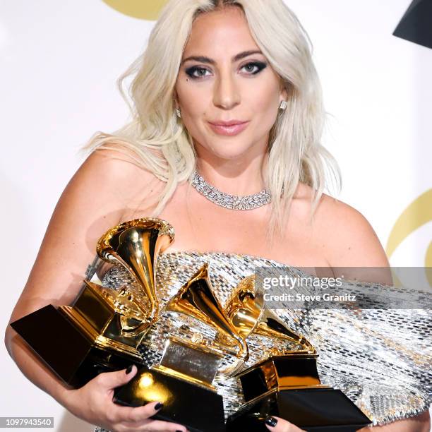 Lady Gaga, winner of the awards for Best Pop Solo Performance for 'Joanne ' Best Pop Duo/Group Performance for 'Shallow,' and Best Song Written for...