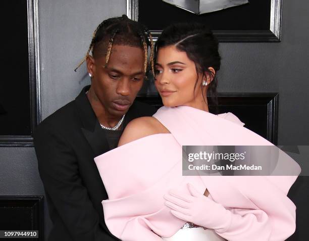 Travis Scott and Kylie Jenner attend the 61st Annual GRAMMY Awards at Staples Center on February 10, 2019 in Los Angeles, California.