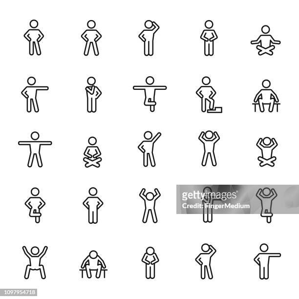 illustrazioni stock, clip art, cartoni animati e icone di tendenza di icone di postura di base - stare in piedi