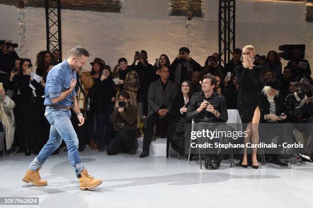 Alexandre Vauthier, Pepe Munoz and Celine Dion attend the Alexandre Vauthier Haute Couture Spring Summer 2019 show as part of Paris Fashion Week on...