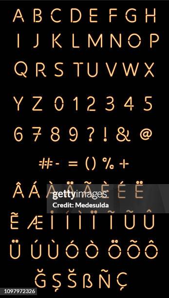 non-western script neon alphabet - western script font stock illustrations