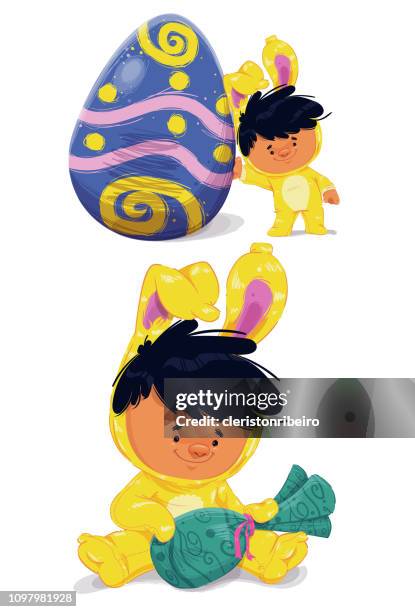 ilustrações de stock, clip art, desenhos animados e ícones de the easter bunny (children) - fantasia de coelho