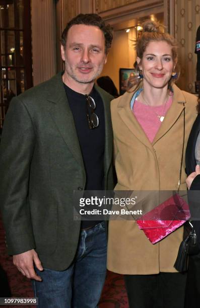 Andrew Lincoln and Gael Anderson attend a performance of "Company" in the West End at The Gielgud Theatre on February 11, 2019 in London, England.