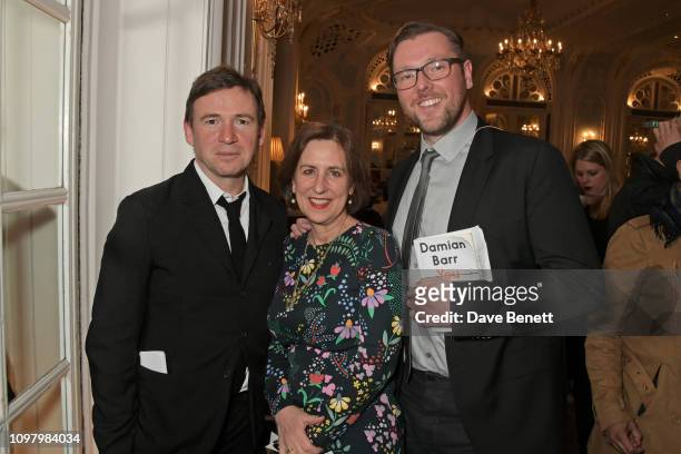 David Nicholls, Kirsty Wark and Damian Barr attend Damian Barr's Literary Salon at The Savoy Hotel on February 11, 2019 in London, England.