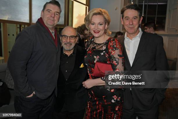 Brendan Coyle, David Suchet, Sara Stewart and Adrian Lukis attend the press night after party for "The Price" at The National Cafe on February 11,...