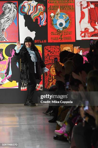 Designer Anna Sui walks the runway for the Anna Sui fashion show during New York Fashion Week: The Shows at Gallery I at Spring Studios on February...